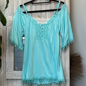 American Rag Lace Trim Cold Shoulder Strappy Blouse Size S NWT